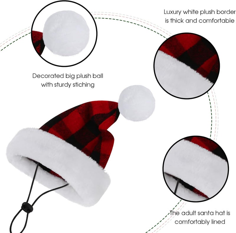 Queenmore Santa Hats for Dogs, Santa Clause Hat for Cats, Pet Soft Plush Christmas Hats for Small Medium Large Dogs, Dog Christmas Costume Headwear, Funny Festive Plaid Costume Outfit M, Red - Image 2